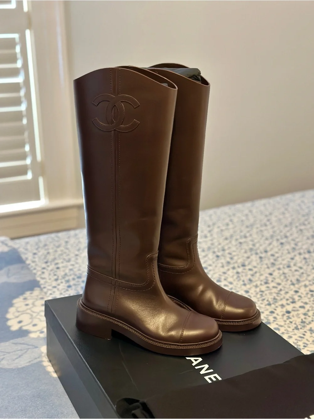 CHANEL Brown Leather Knee-High Boots